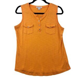 Liz Claiborne Womens Orange Henley Tank Top Two Front Button Pockets Medium